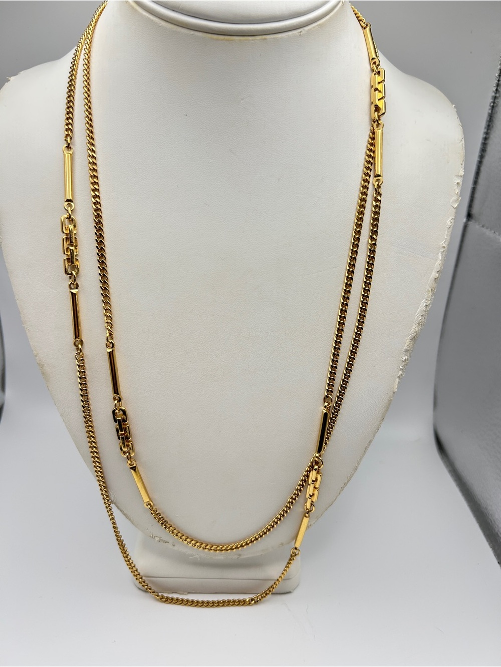 Vintage Monet Gold Tone Long Station Necklace 54”